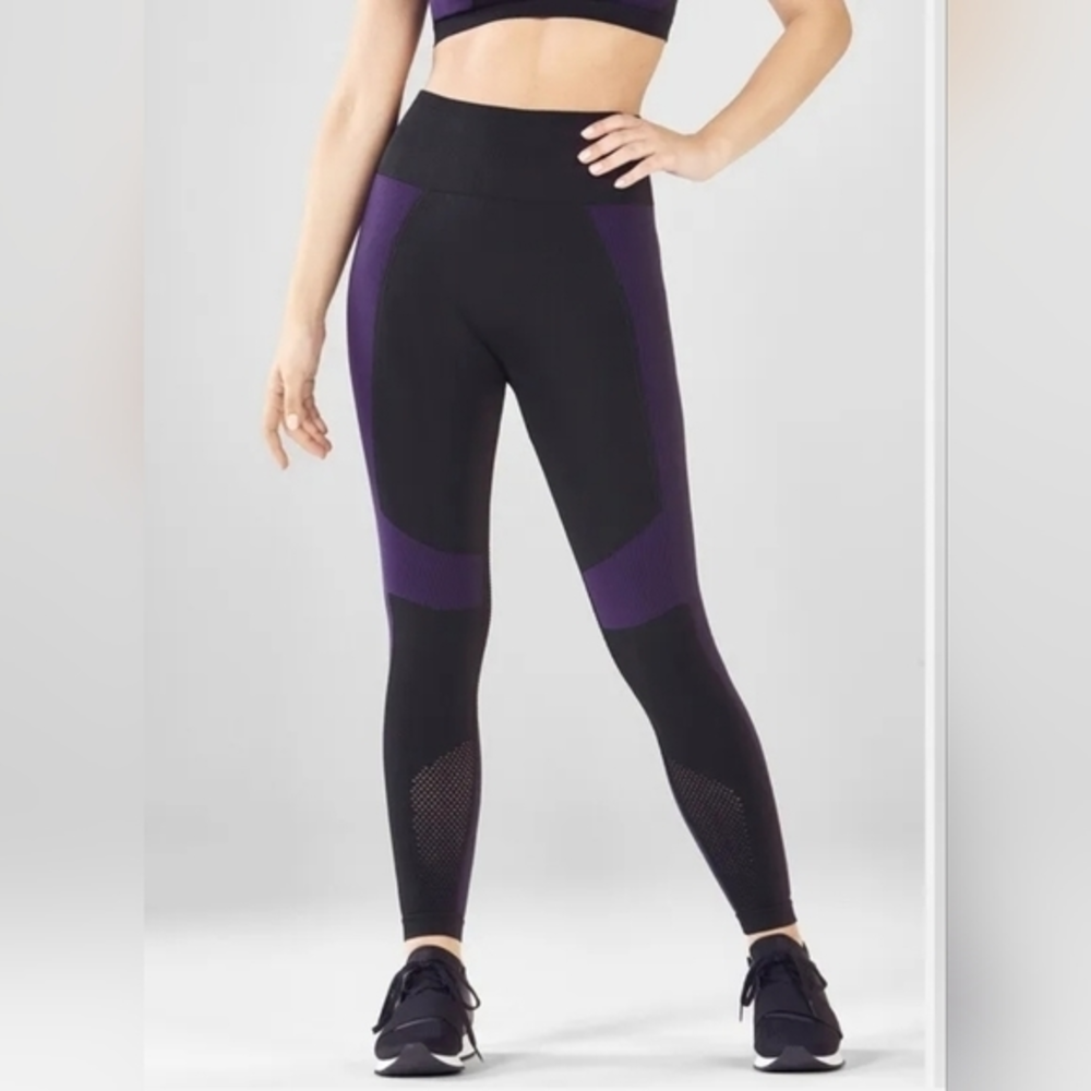 Fabletics Demi Lovato Women Medium Black Purple Athletic High Rise Mesh Leggings